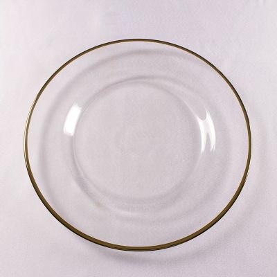 China Maysun Wholesale Viable Light Gold 13 Inch Rim Glass Charger Plate Round Under Dishes for sale