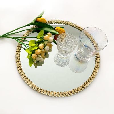 China Viable Maysun New Arrival Gold Rim Glass Mirror Charger Dish For Event Rental for sale