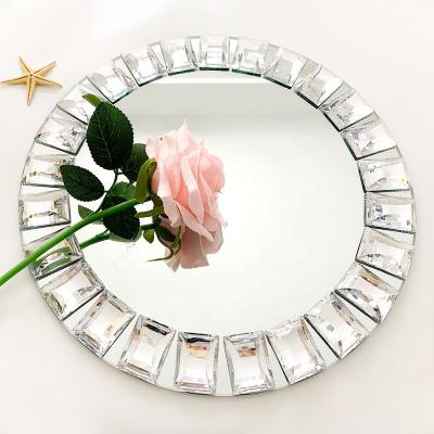 China Viable Hot Selling 13 Inch Charger Mirror Plate Wholesale Wedding Glass Table Top Decorative Dish for sale