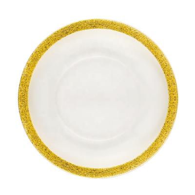 China New Arrival Sustainable Custom Colored Gold Edged Glass Charger Dish for sale