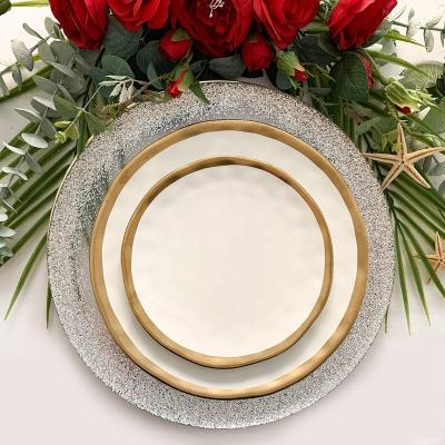 China Viable white set of Maysun Porcelain Wide Gold Rim dinner dishes for Christmas for sale