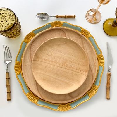 China Disposable Round Charger Pure Handmade Color Wooden Dishes For Events for sale