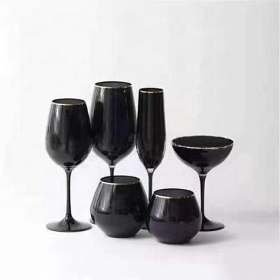 China COLORED WITH GOLD Rim Wine Glass For Cetering Custom Colored Solid Black GOLD for sale