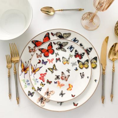 China Butterfly Design Minimalist Hot Selling Ceramic Bone China Tableware Dinner Dishes Set for sale