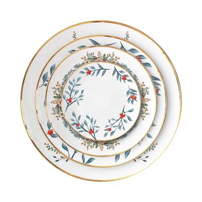 China 2021 Viable New Fashion Wedding Flower Gold Rim Dinner Plate Set For Events for sale