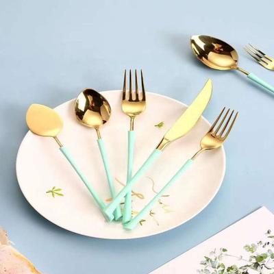 China Sustainable High Quality Gold Plated Stainless Steel Flatware Knife Fork Spoon Flatware Set for sale