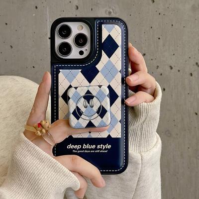 China Lingge Mirror Bracket Shockproof Phone Case For iPhone 13 12 pro XSmax Max XS XR X 8 7Plus Shockproof Protection Cover Leather Luxury for sale