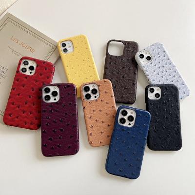 China Fashion Shockproof Luxury High Quality New Ostrich Leather Phone Case For iPhone 13 12 11 Max Mini X XR XS Pro Protective Shockproof Cover for sale