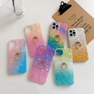 China The New IMD Gradient Shell Pattern Shockproof Inclusive Ring Stand Phone Case For iphone13 12 pro Max MiNi 11 Pro XR X XS Max Cover for sale