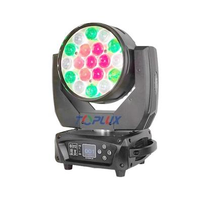 China Theme Park Party Show Stage Light Rgbw 4in1 Stage Light 19*15W Zoom And Wash Led Moving Head Lights for sale