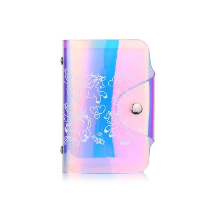 China Fashion Laser Rainbow PVC Card Holder Wallet with Button for Credit Card and ID Card for sale