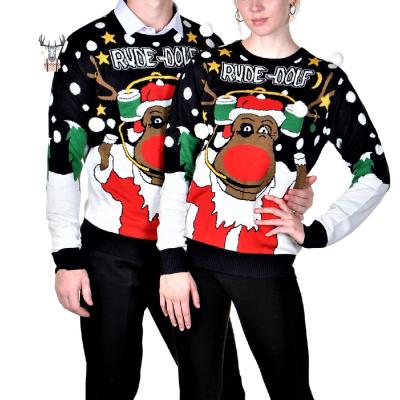 China Anti-Wrinkle Pullovers Christmas Reindeer Family Christmas Sweater Male Funny Jacquard Sweater for sale