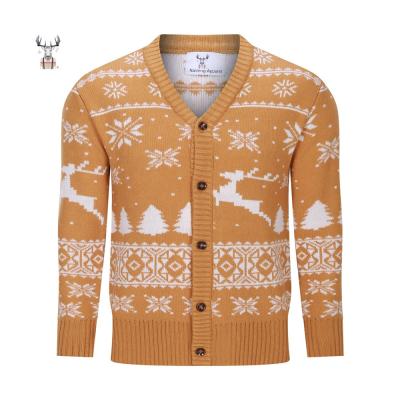 China High Quality Custom Made Anti-wrinkle New Arrival Chunky Jacquard Long Button Knit Christmas Cardigan Sweater Men for sale