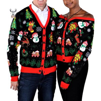 China Custom Unisex Anti-Wrinkle Jacquard Knitted Mens Cardigan Knitwear Ugly Christmas Sweater for sale