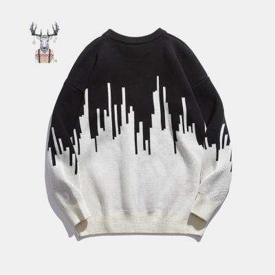 China Low MOQ Anti-Shrink Custom Knitted Sweater Jacquard Logo Knit Ribbed Jumpers Men Knitted Oversized Mens Sweater for sale