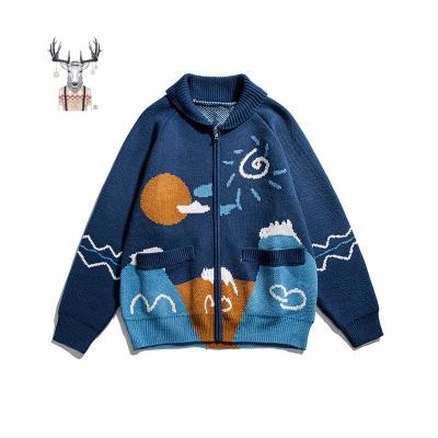 China MOQ Custom Anti-Shrink Cardigan Men's Down Knitted Logo Men Adult Knit Sweater Jacquard Cardigan Sweater for sale