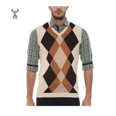 China Wholesale Cheap Anti-Wrinkle Factory Sweater Argyle Print Men Rib Knit Male Vest for sale