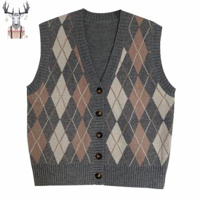 China Custom Winter Women Anti-wrinkle 100%Cotton Cardigan Plaid Sweater Coat Sleeveless Sweater Vest for sale