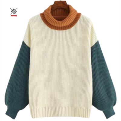 China OEM High Quality Anti-Shrink Turtle Neck Knit Main Puff Sleeve Winter Pullover Sweater Women for sale