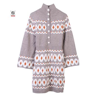 China High Quality Anti-Shrink Neck Tangerine Sleeve Women's Casual Custom Knit Sweater Dress for sale