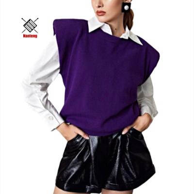 China Wholesale Simplee Epaulet Vintage Pullover Women Anti-Shrink Custom Cotton Knitted Sweater Vest for sale