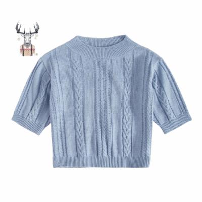 China Fitted Crew Neck Anti-Shrink Short Sleeve Solid Cable Knit Cute Cropped Women's Sweater for sale