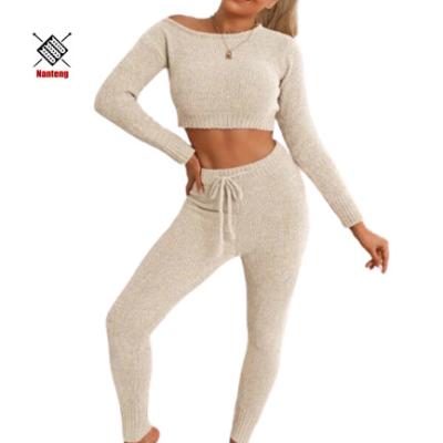 China Factory Wholesale Anti-Shrink Chill Solid Crop Pants Top High Quality Women's Sweater Set for sale