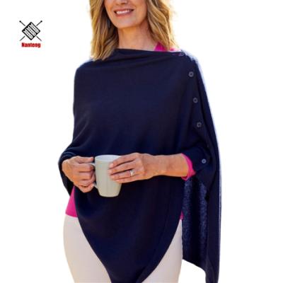 China OEM New Arrival Anti-Shrink Merino Button Poncho Wrap Cardigan Shawl Cashmere Soft Sweater for sale