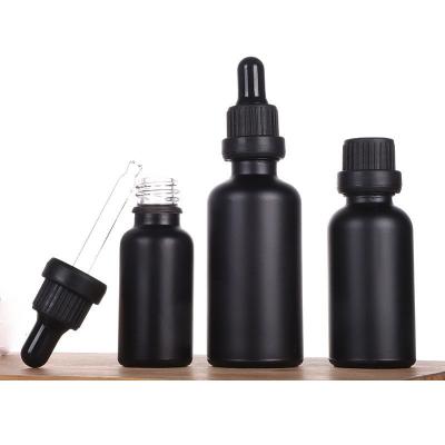 China Non Spill 3ml 5ml 10ml 15ml 30ml 50ml 100ml Calabash Frosted Empty Amber Glass Dropper Bottle With Black Top For Essential Oil Bottles for sale