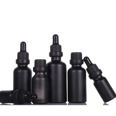 China Non Puddle Luxury 20ml 30ml 40ml 50ml 60ml 80ml Frosted /shiny Essential Oil Black Serum Glass Dropper Bottle for sale