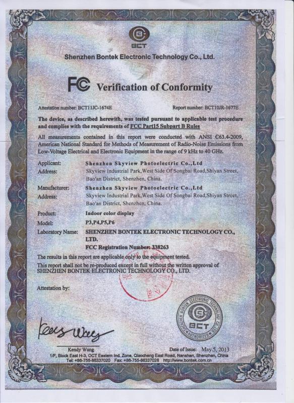 FC  Verification of Conformity - Shenzhen Skyview Photoelectric Co., Ltd