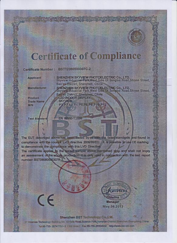 Certificate of Compliance - Shenzhen Skyview Photoelectric Co., Ltd