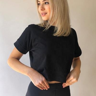 China High Quality Custom Cropped Wholesale Black Simple Anti-wrinkle Shortsleeve T-shirt T-shirt Women for sale