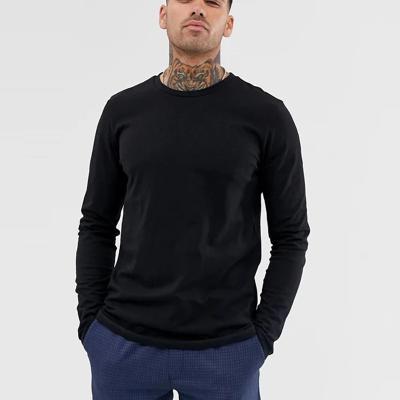 China 190g Quality Anti-Wrinkle 190g Plain Long Sleeves Soft Black T-shirt Custom Logo Men Slim Fit T-shirt for sale