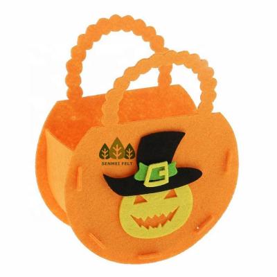 China Wholesale Eco-Friendly Halloween Decoration Held Pumpkin Candy Basket Felt Kids Candy Handbag for sale