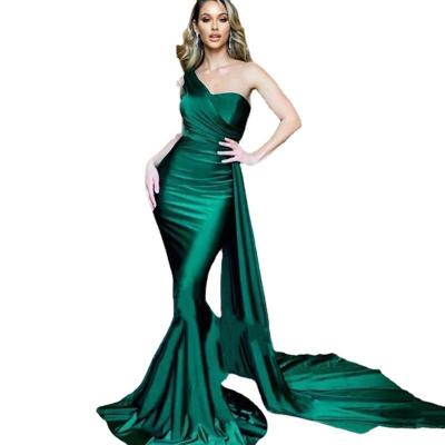 China Anti-Wrinkle Evening Dress One Shoulder Ball Gown Sleeveless Formal Dress With Tails for sale