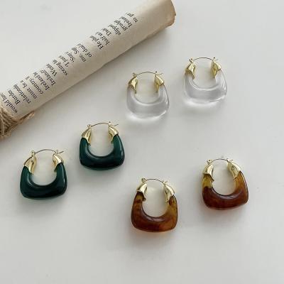 China TRENDY Korean Clear Square Fashion Earrings Women Acrylic Gold Plated Resin Circle Earrings for sale