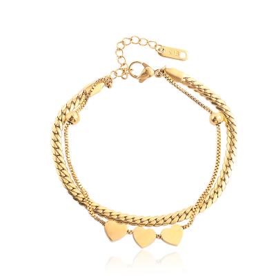 China TRENDY Gold Filled Jewelry Layered Titanium Stainless Steel Heart Bangle Bracelet for sale