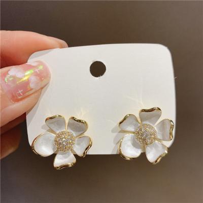 China TRENDY Korean Style 3D Gold Flower Earrings 925 Silver Needle Enamel Stud Earrings for sale