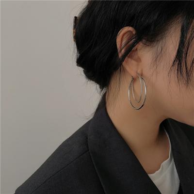 China FASHIONABLE S925 Mail Silver Women Double For Layer Twisted Hoop Earrings Big Hoop Earrings for sale