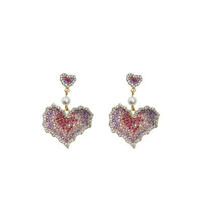 China TRENDY Silver Statement Crystal Heart Earrings Geometric 925 Post Rhinestone Drop Earrings for sale