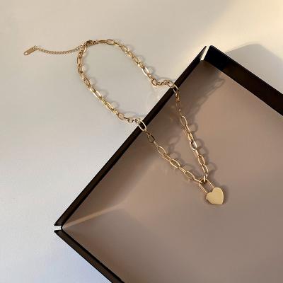 China Trendy Fashion Gold Stainless Steel Necklace For Women Heart Lock Pendant Necklace for sale