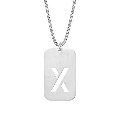 China Trendy Trendy Mens Women Hollow Out Initial Letter Necklace Stainless Steel Silver Pendant Necklace for sale