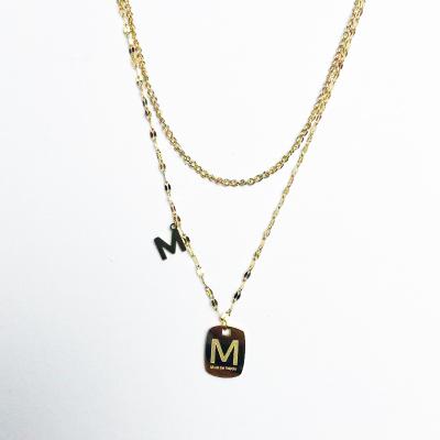 China Fashion TRENDY Women Double Layered Necklace M Letter Pendant Gold Stainless Steel Necklace Fine Jewelry for sale