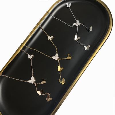 China FASHIONABLE Zircon Butterfly Drop Necklace Stainless Steel Fine Gold Plated Necklace Jewelry for sale