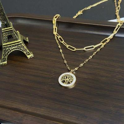 China TRENDY Tree Of Life Necklace Gold Stainless Steel Pendant Chain Necklace Women Accessories for sale