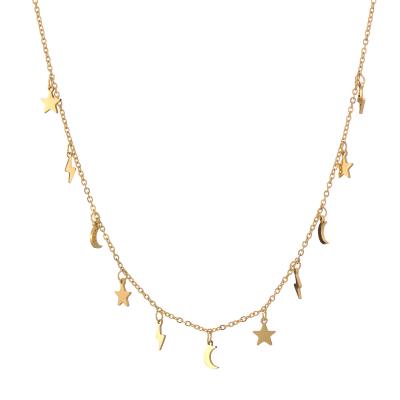 China Fashionable Thin Clavicle Necklace High Quality Moon Star Gold Stainless Steel Necklace for sale