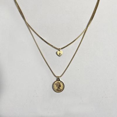 China FASHIONABLE Women Layered Coin Necklace Stainless Steel Snake Chain Clavicle Pendant Necklace for sale