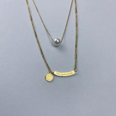 China New FASHIONABLE Multi Layer Necklace Pearl Stainless Steel Necklace Gold Plated Jewelry for sale