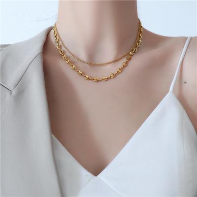 China Trendy Fashion Women Coffee Bean Choker Necklace Gold Plated Stainless Steel Necklace Chain for sale